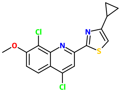 MC085205 4,8-Dichloro-2-(4-cyclopropyl-1,3-thiazol-2-yl)-7-methoxyquinoline (image for) MC085205 4,8-Dichloro-2-(4-cyclopropyl-1,3-thiazol-2-yl)-7-methoxyquinoline